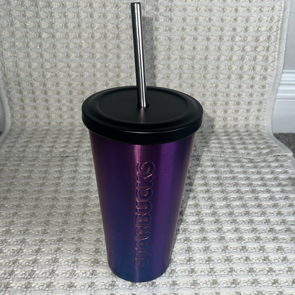 Starbucks Iridescent Blue Purple Stainless Steel Cold Tumbler 16oz RARE HTF - Picture 2 of 9